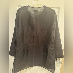 Talbots pure silk sheer Black Women's button down Top size 14 petite